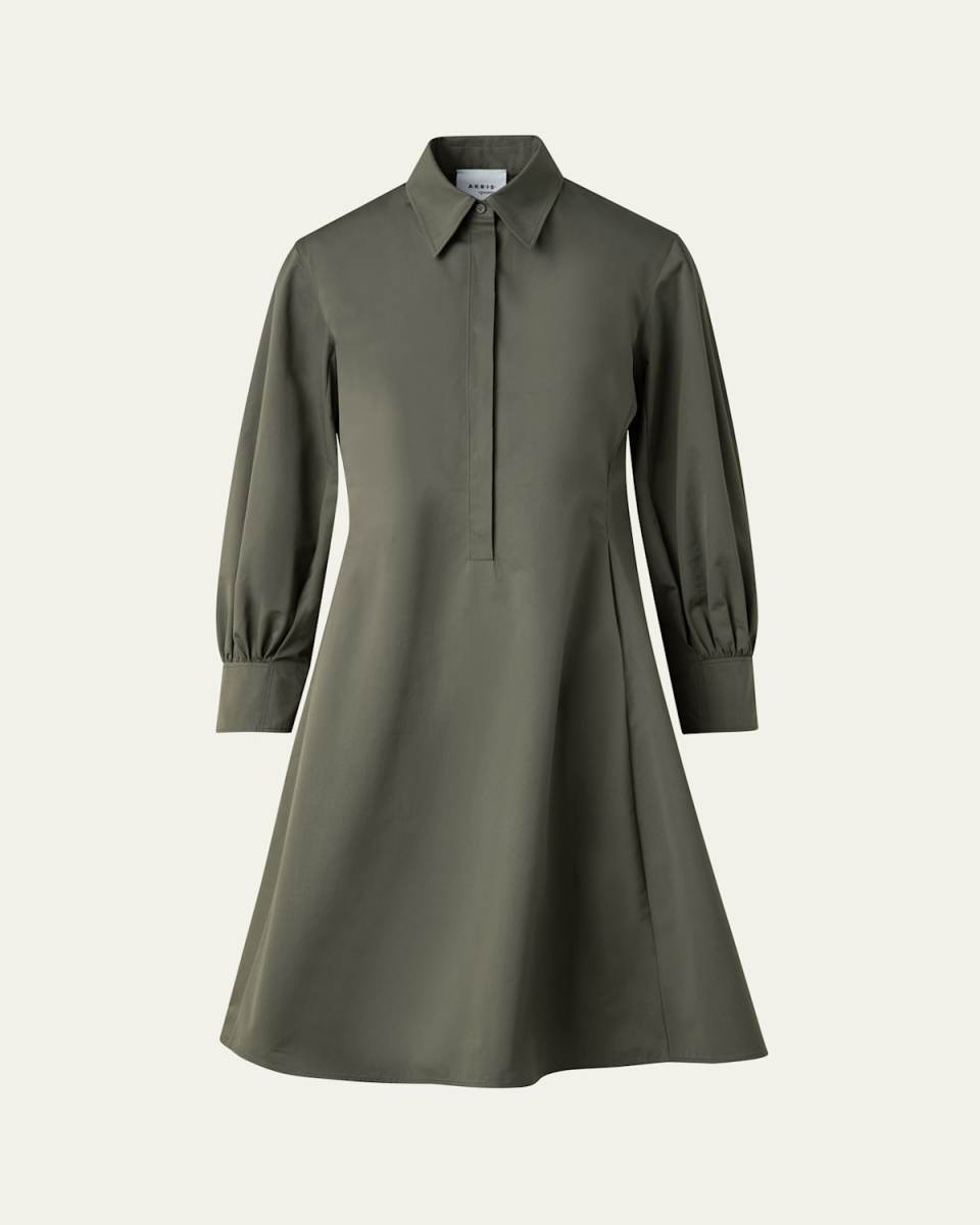 Long-Sleeve Heavy Cotton Poplin Mini Shirtdress